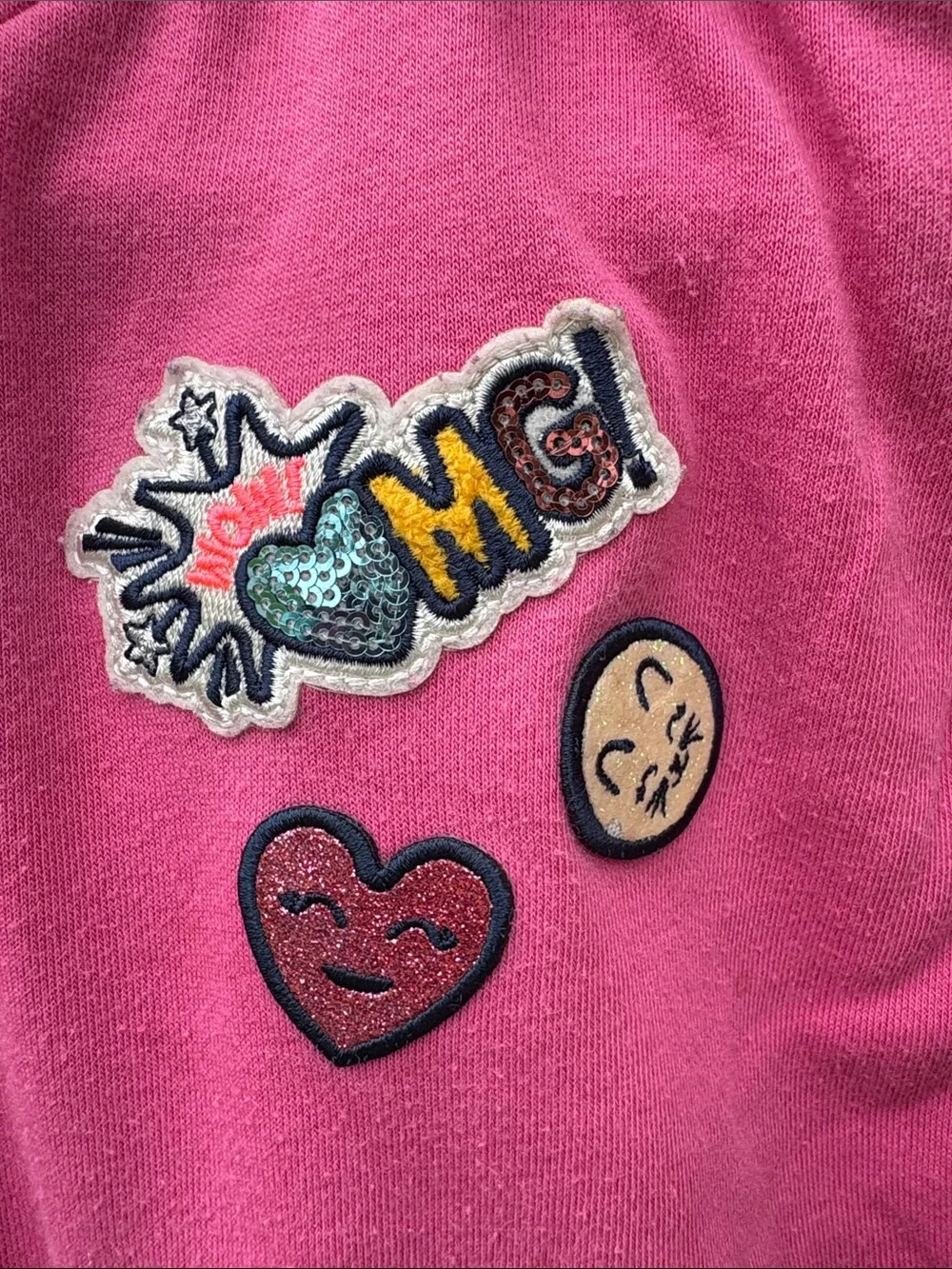 Girls' Hot Pink Zip-Front Puffer Jacket with Patch Accents